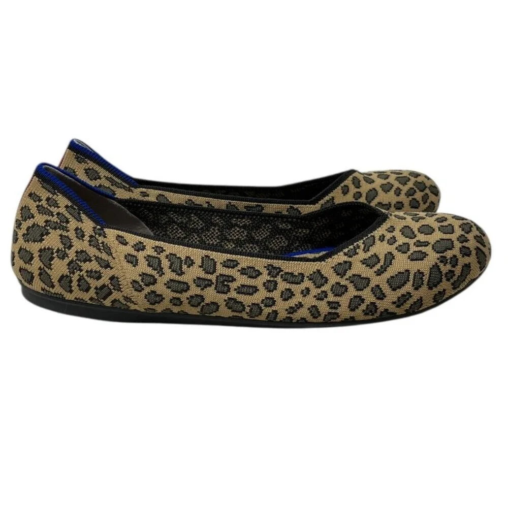 Rothy's The Flat Women's Size 10 Leopard Spotted Brown Ballet Shoes Knit